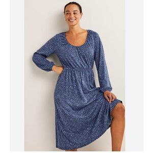 Boden Womens Jersey Midi Dress UK 12 US 8 Blue Floral Scoop Neck D0282 NWT
